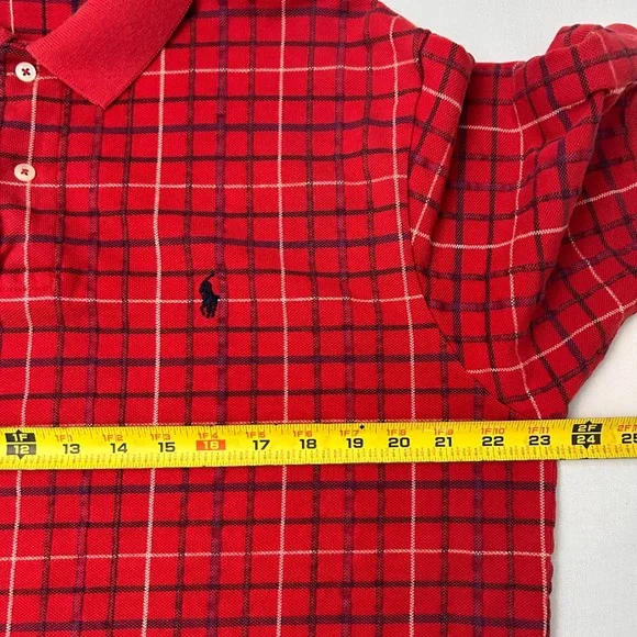 Polo Ralph Lauren Mens XL Red Plaid Short Sleeve Polo Shirt Vintage Made in USA - Picture 6 of 7